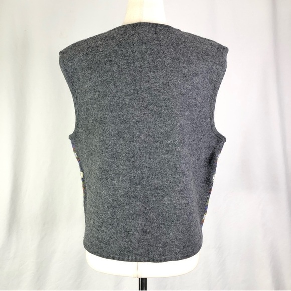Tally-Ho felted wool fair isle zip front boxy v-neck vest grey M - Picture 5 of 9